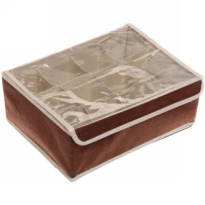 Кофр - органайзер для хранения вещей с прозрачной крышкой «УЮТДОМА», цвет махагон коричневый, 12 отделений, 32*23*12см