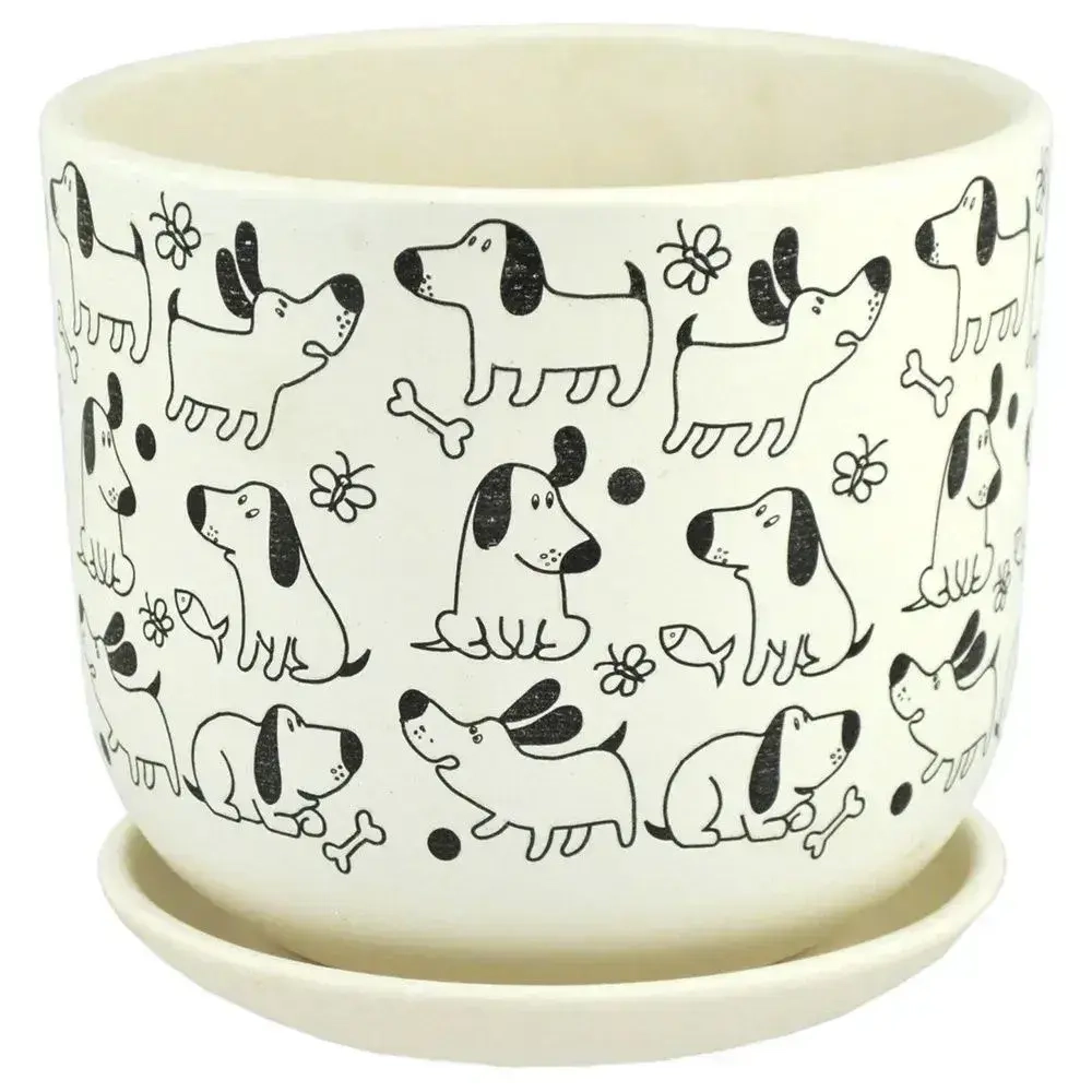Горшок керамический Собаки белый бук №1