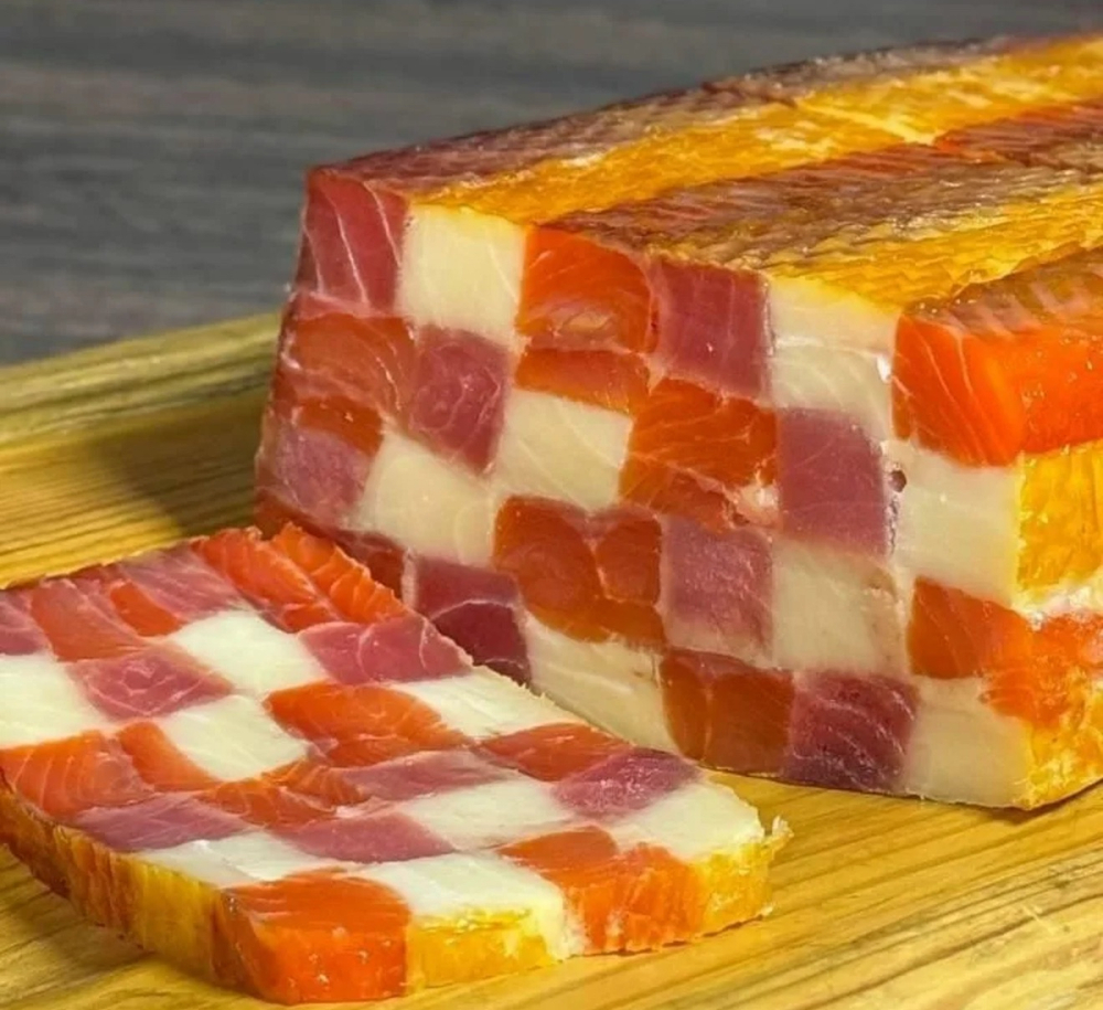 Рулет шахматный 4вида рыбы (Нерка, Кета, Палтус, Тунец) вакум ~0.5кг