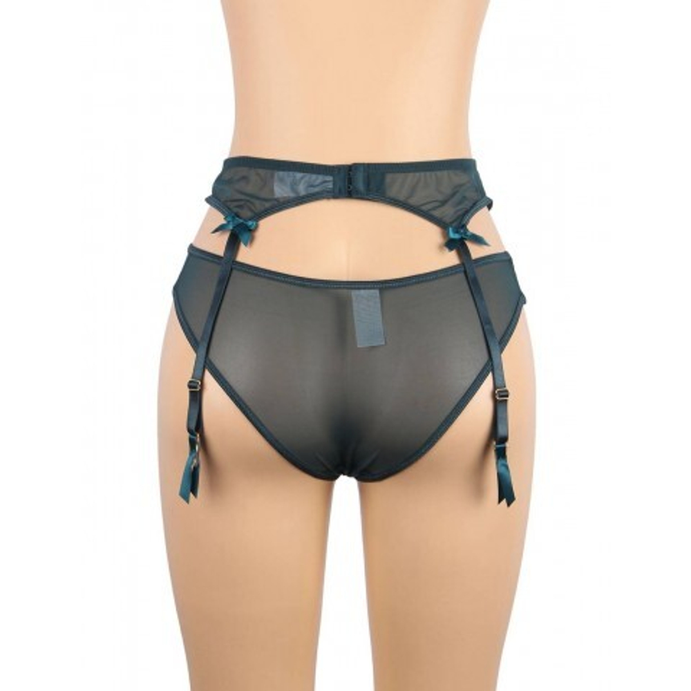 Пояс для чулок с ремешками и трусики Flower&bow, зеленые, M-L