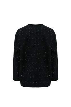 Черный жакет-тулуп с эффектом мерцания