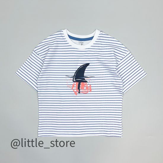 Футболка хлопковая "Акулы" синяя полоска на белом
