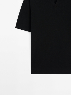 Massimo Dutti Трикотажное поло из смесового хлопка, черный