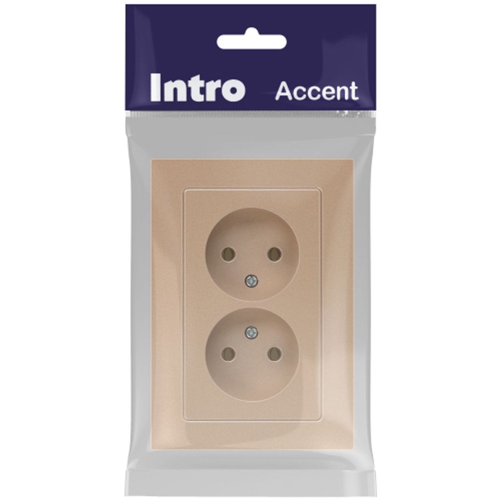 Розетка Intro Accent 6-204-04 2х2P, 16А-250В, IP20, СУ, AL/CU, шампань | Intro