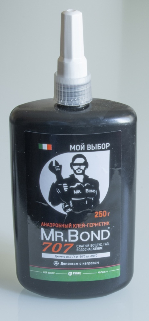 Клей-герметик анаэробный (КРАСНЫЙ) демонтаж с нагревом 250г  Mr. Bond (6/1шт)