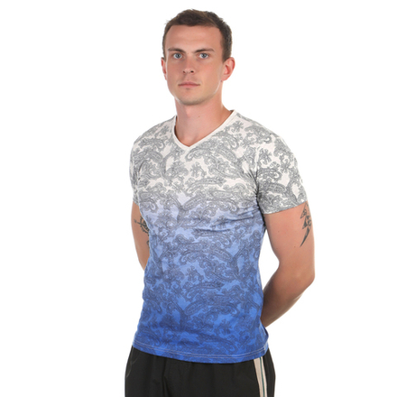 Мужская футболка белая с голубым градиентом и принтом ETRO
