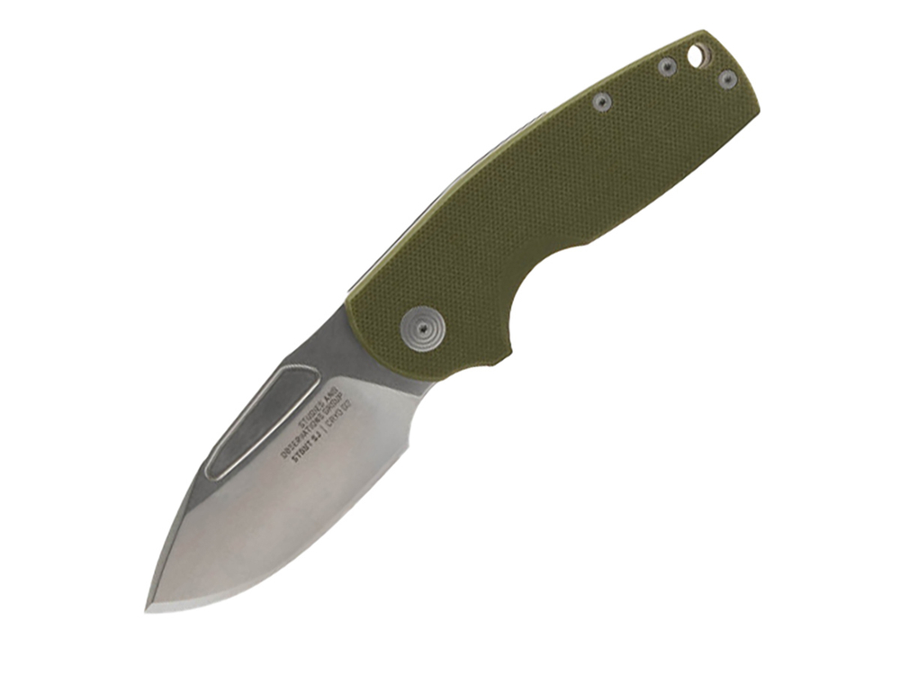 Нож складной SOG Stout SJ OD Green Stonewash, сталь Cryo D2, рукоять G10, 96г