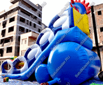 Коммерческий надувной батут-горка "Дракон" 10*5*8 м,без шипов сине-белый