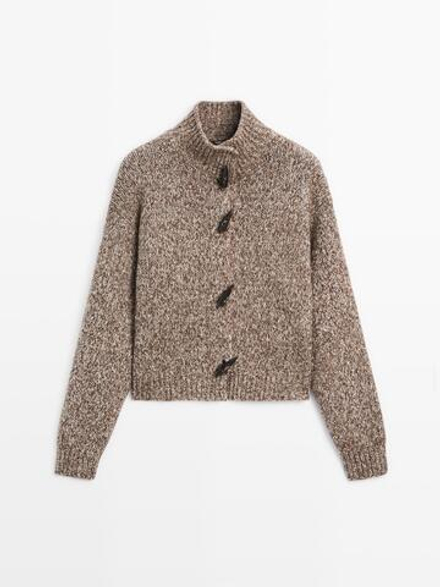 Massimo Dutti Кардиган из шерсти и хлопка с пуговицами в форме рога, шоколадный