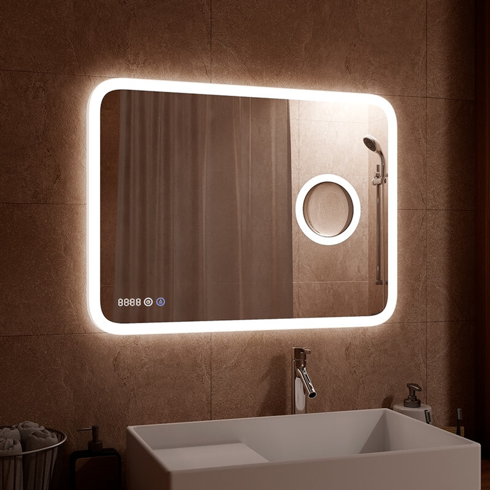 Зеркало "Bliss Led" 800х600 с увеличительным зеркалом, часами