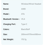 Наушники беспроводные полноразмерные Stereo +TF Awei AT6