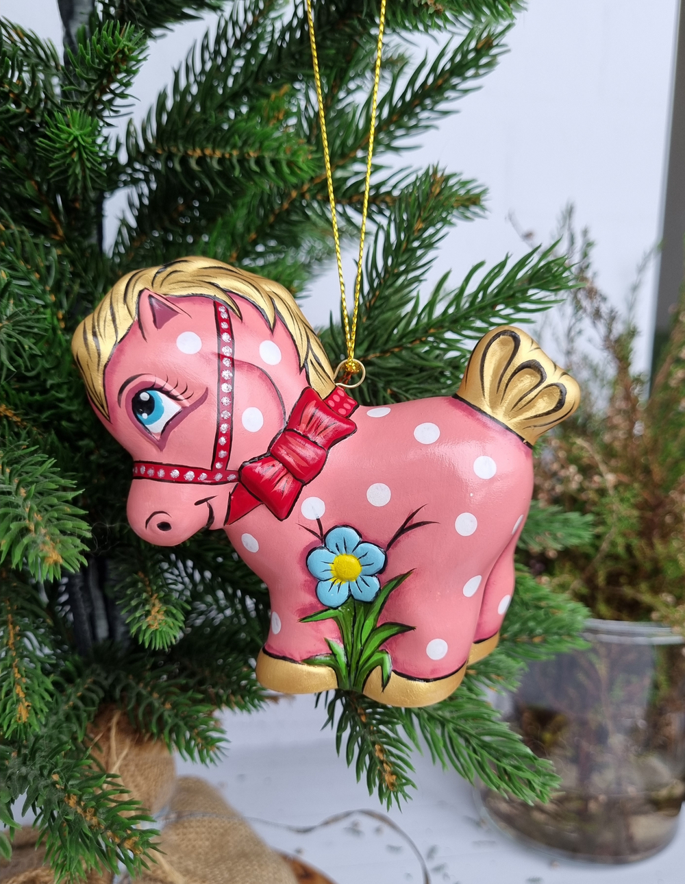 Лошадка Пони ёлочная игрушка из фарфора