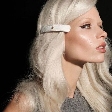 Balmain Hair Couture Заколка-автомат белая кожа с логотипом В Limited Edition White Leather Large Barrette FW24