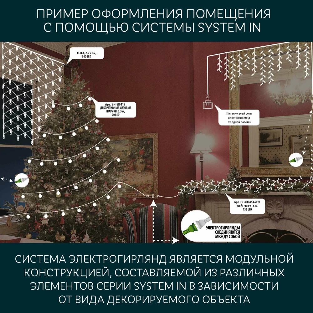 Электрогирлянда GLOS нить "Бриллианты», 10 метров, 100 сверхъярких холодных белых светодиодов GLR-SI0443-W