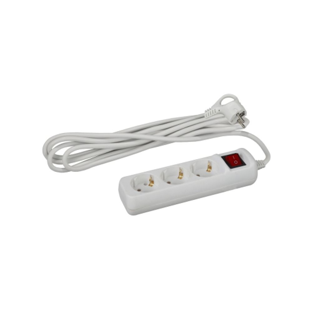 Удлинитель электрический ЭРА U-3es-5m-3x1,5 с заземлением с выключателем 3 розетки 5м ПВС 3x1,5мм2 16А