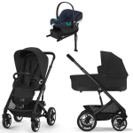 Коляска Cybex Talos S Lux BLK complete Aton B2 Bay Blue Base One 4 в 1 Moon Black с дождевиками