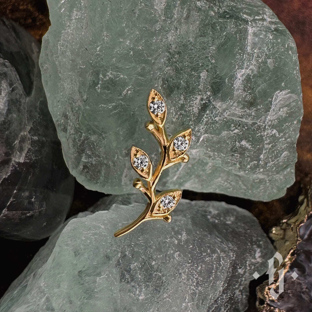 Накрутка "Cherry Branch" - Желтое золото - White CZ