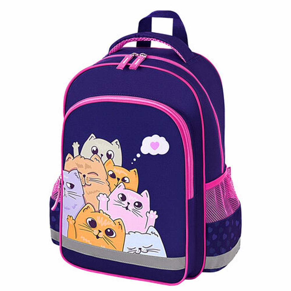 Рюкзак ПИФАГОР SCHOOL, 1 отделение, 3 кармана, Cat greetings, 38x28х14 см, 272087