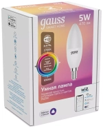 Лампа Gauss Smart Home С37 5W 470lm 2700-6500К Е14 RGBW+изм.цвет.темп.+диммирование LED 1190112