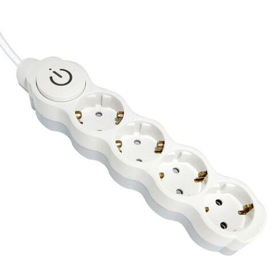 Удлинитель бытовой 4 гн, 5 м, ПВС, 3х1 мм2, с/з, 16 А, выкл, 250В,с з/ш, бело-сер, TDM, Люкс УЛ04В,