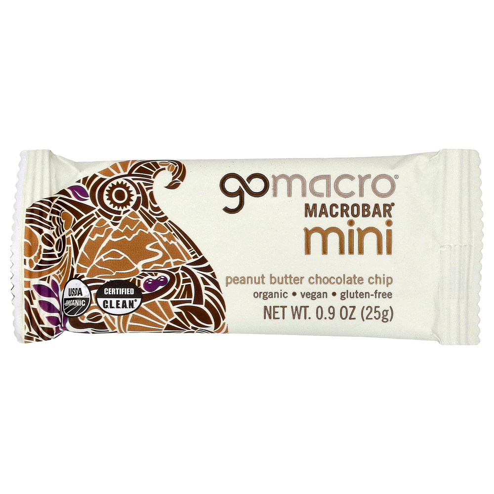 GoMacro, MacroBar® мини, арахисовая паста и шоколадная крошка, 8 батончиков по 25 г (0,9 унции)