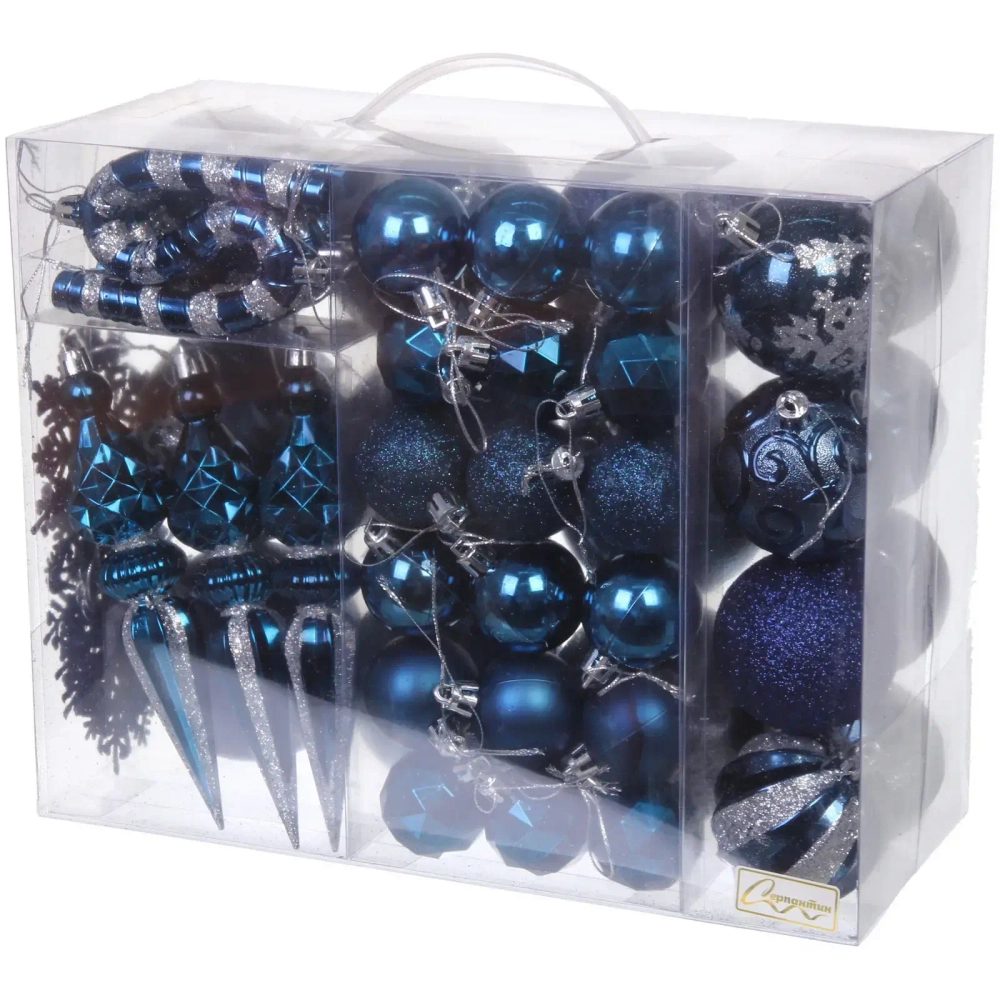 Набор ёлочных украшений «Wish» 6 см + 4 см (50 предмета), Сапфир