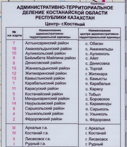 Карта Костанайской области обновлённая 2024 год большая настенная