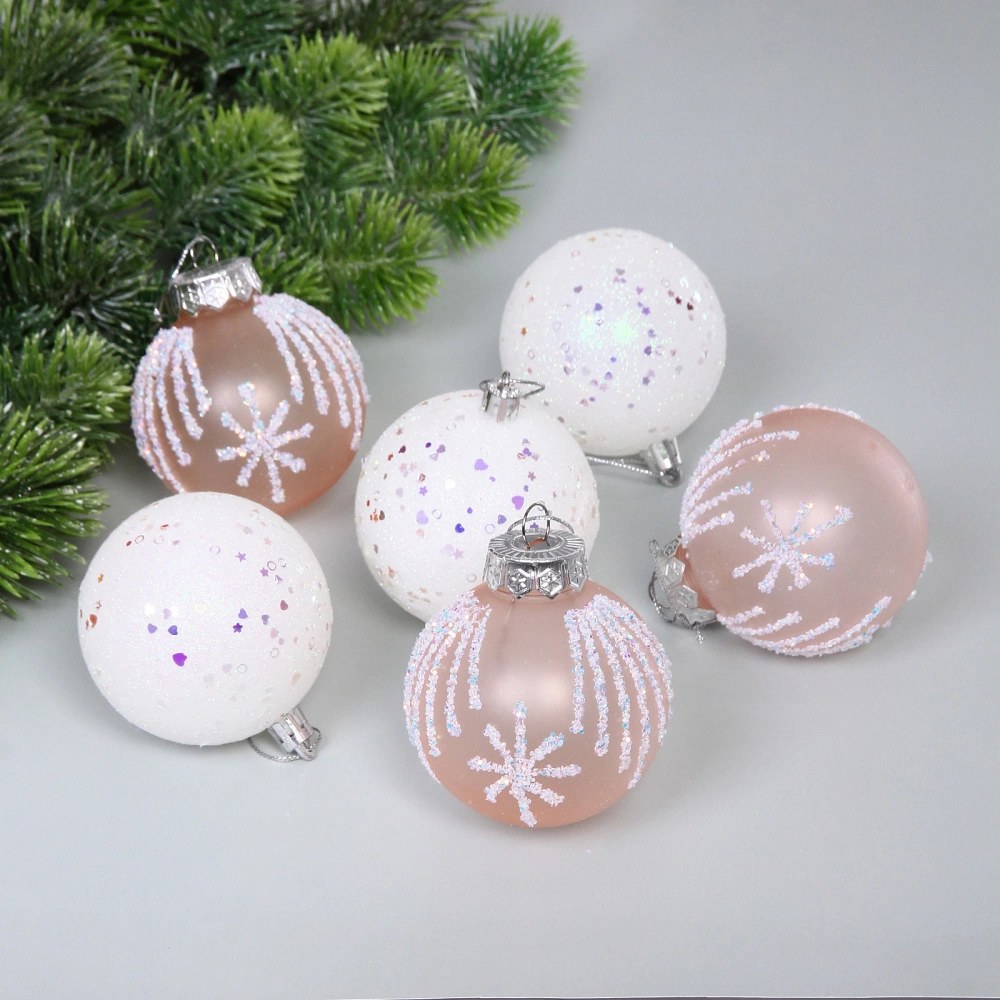 Набор шаров 7 см «Подарок для елочки» (в наборе 6 шт), Янтарь/белый