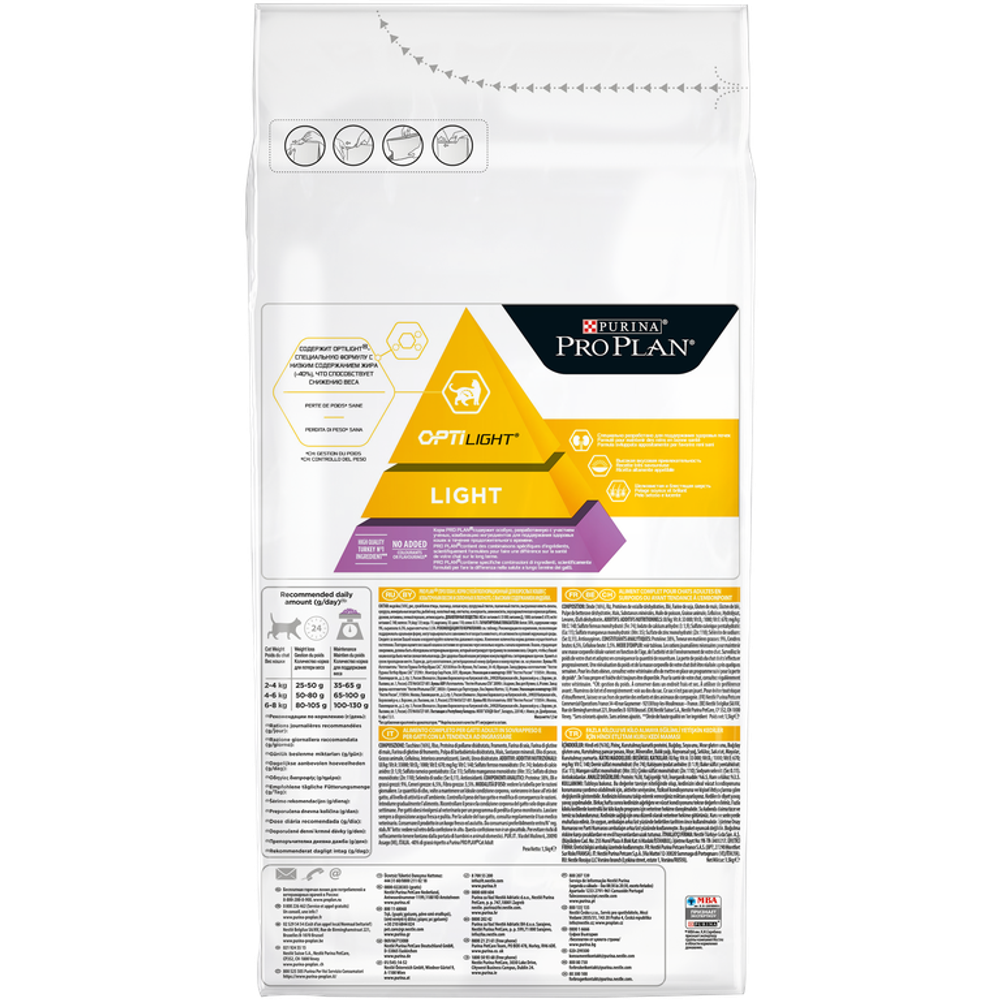 Purina Pro Plan Light Сухой корм для кошек низкокалорийный с индейкой, 1,5кг