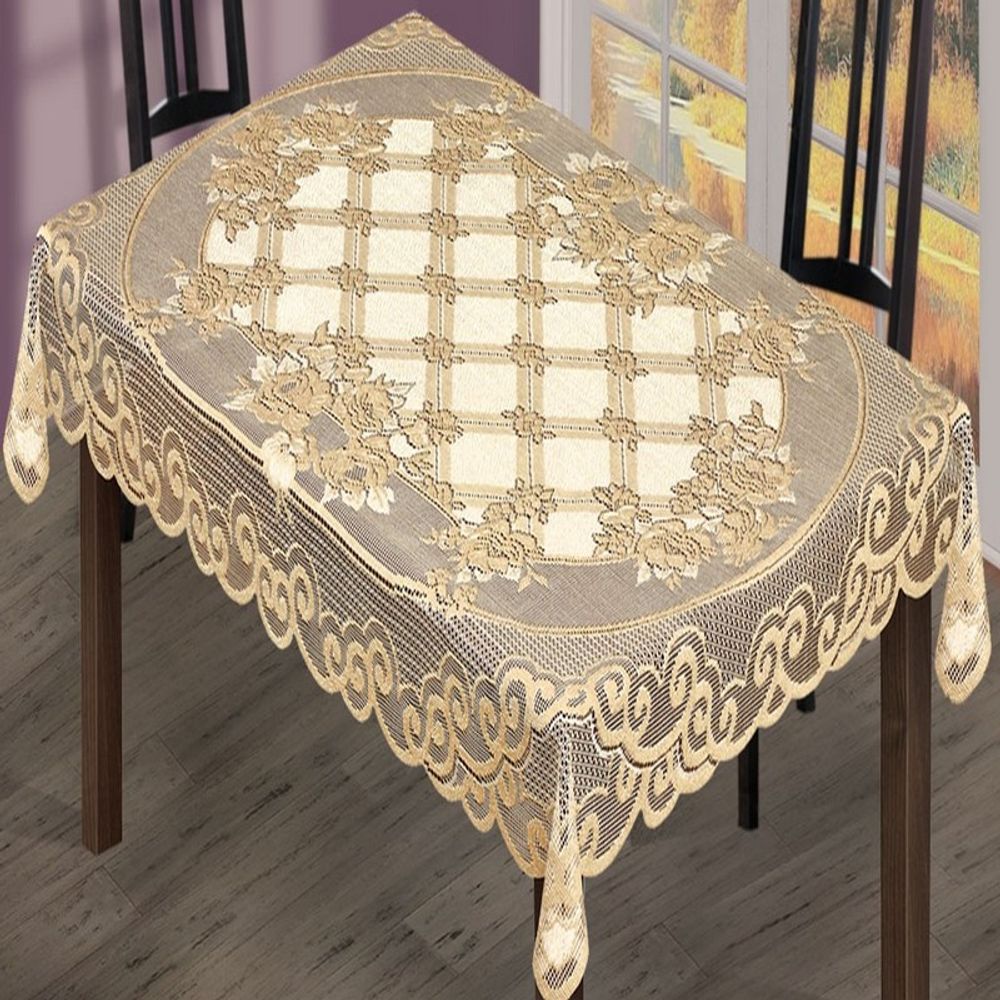 Скатерть жаккардовая прямоугольная, цвет кремово-золотистый, Польша.
