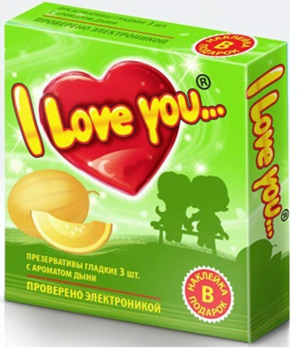 Презервативы I LOVE YOU с ароматом дыни 3 шт. (Цвет: зеленый)