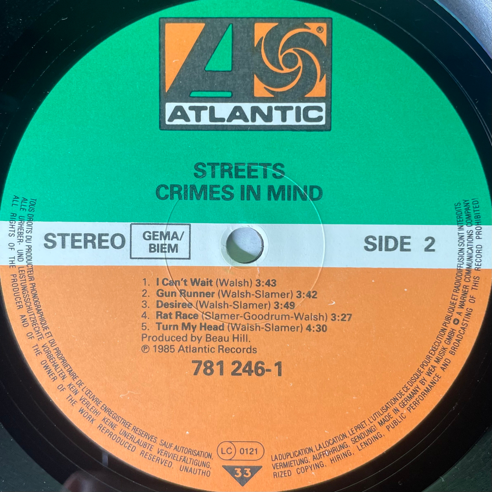 Streets ‎– Crimes In Mind (Германия 1985г.)