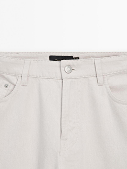 Massimo Dutti Зауженные джинсы из хлопковой джинсовой ткани, натуральный кремовый