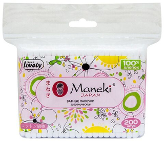Палочки ватные, Maneki, Lovely, с розовым стиком, zip-пакет, 200 шт