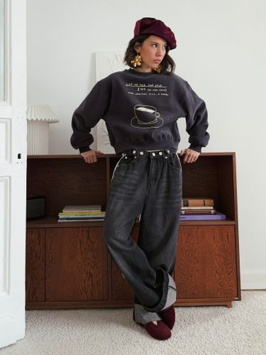 Укороченный синий свитшот с принтом