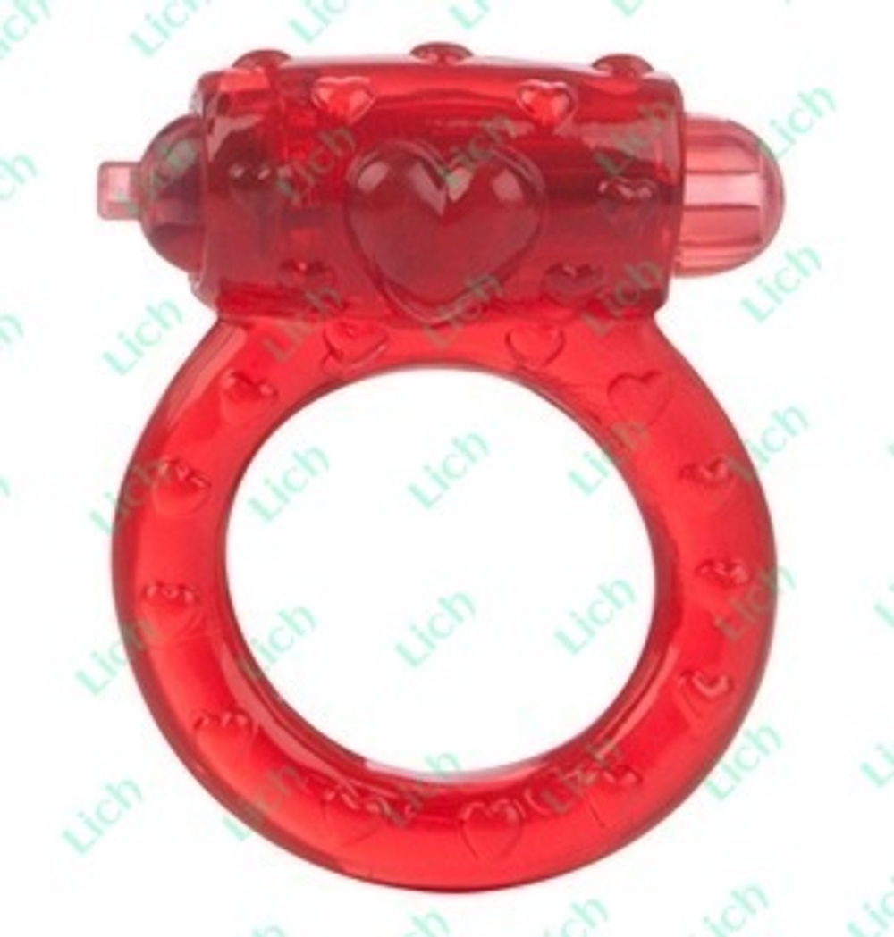 Красное эрекционное кольцо на пенис с вибрацией LOVE STUFF