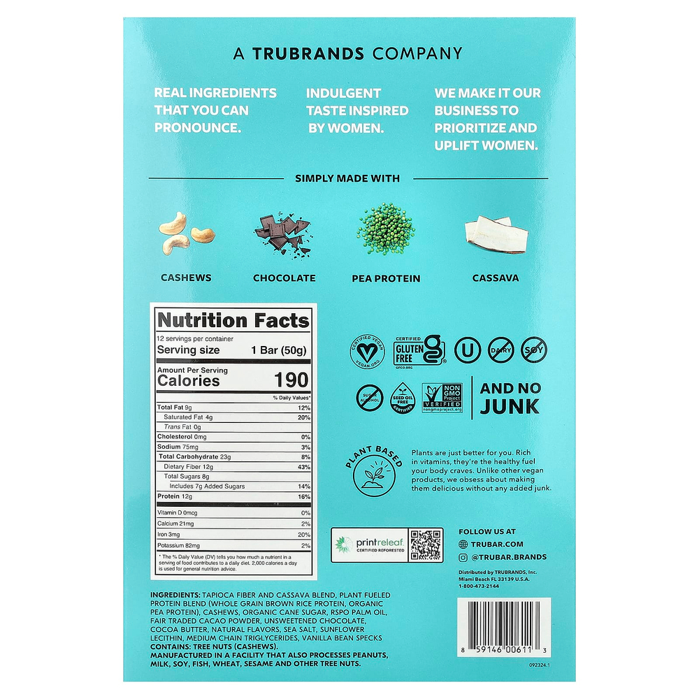 Trubar, Oh Oh, протеиновый батончик на растительной основе, заварное печенье, 12 батончиков по 50 г (1,76 унции)