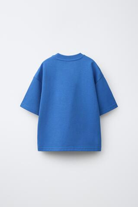 ZARA ОДНОТОННАЯ ФУТБОЛКА ИЗ ИНТЕРЛОКА, ЯРКО-СИНИЙ