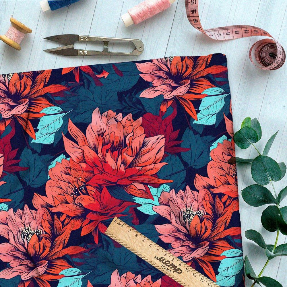 Ткань премиум бифлекс флоральная фантазия