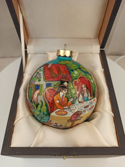 Шар новогодний с круговой авторской росписью  Палех "Алиса в стране чудес" в футляре