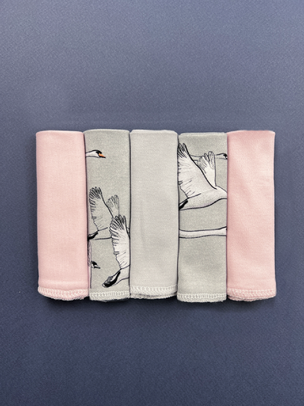 Платочки сет из 5 штук LooJoo Пудра / Журавли / Серый шелк