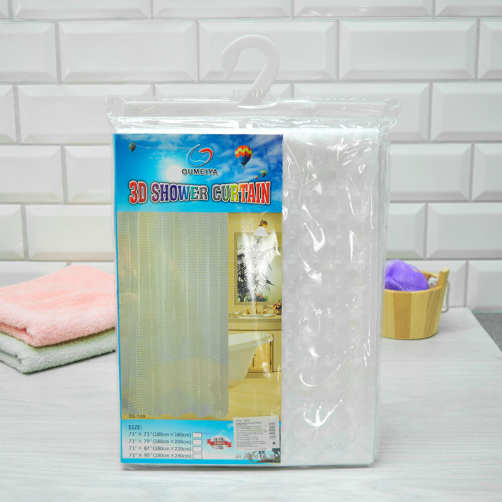 Штора для ванной 3D белый 180*180см, EVA