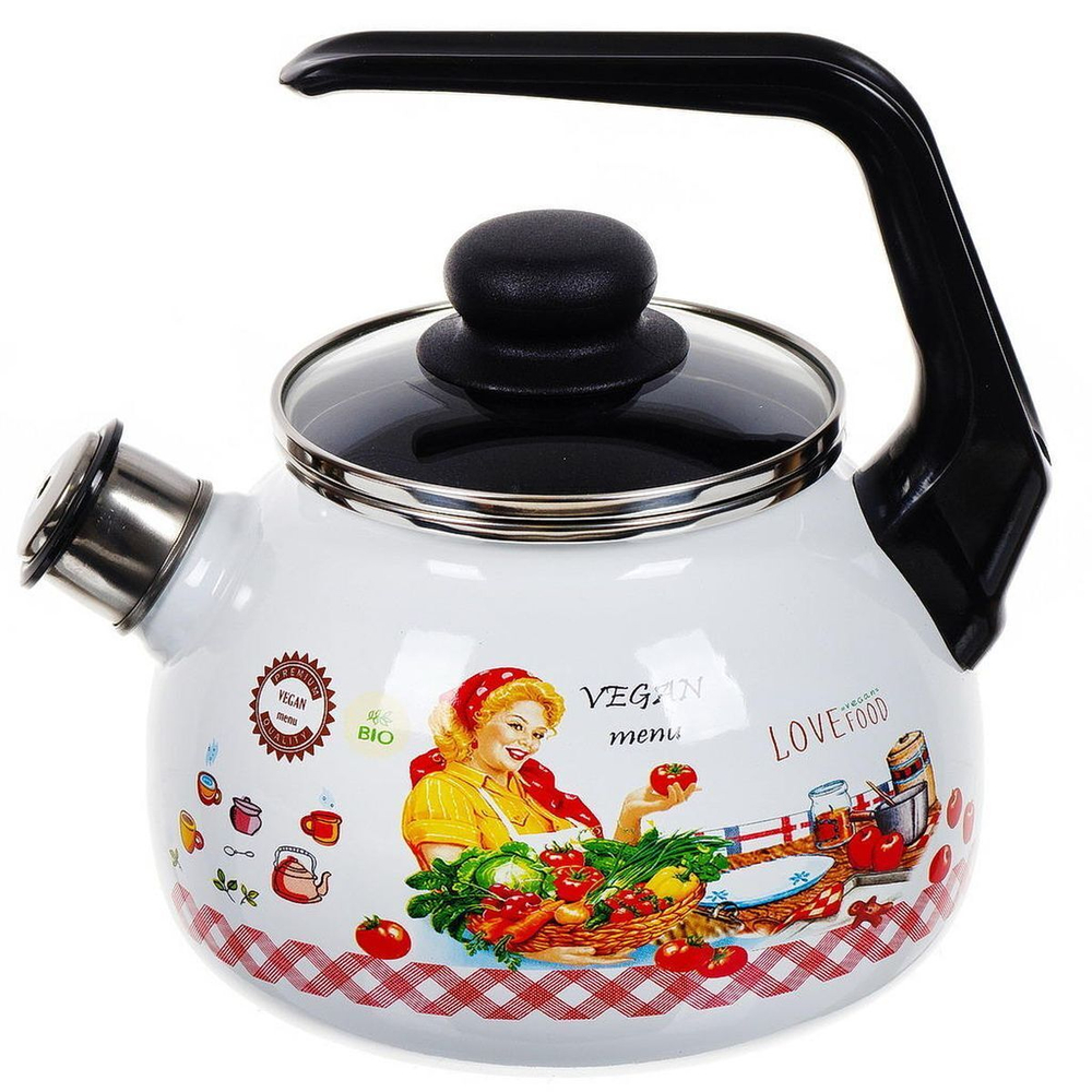 Чайник сталь, эмал, 2 л, свист, руч консоль, СтальЭмаль, Хозяюшка, 4с210я