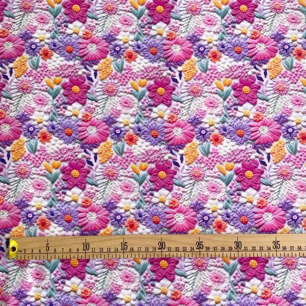 ИМИТАЦИЯ ЦВЕТОЧНОЙ ВЫШИВКИ, малиновые цветы. 100% хлопок Handmade Fabrics 2