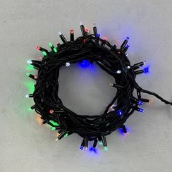 Гирлянда Нить 10 м., Разноцветная с Мерцанием Белого Диода 220В, 75 LED, Провод Черный Каучук, IP65, LTC (LL75BLW-1-2M)
