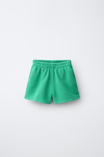 ZARA ОДНОТОННЫЕ ШОРТЫ ИЗ ТКАНИ ПИКЕ, ЗЕЛЕНЫЙ