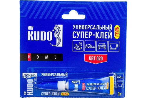 Клей секундный KUDO  Супер-клей универс.  3г ГЕЛЬ блистер 12шт.  / KВТ-020