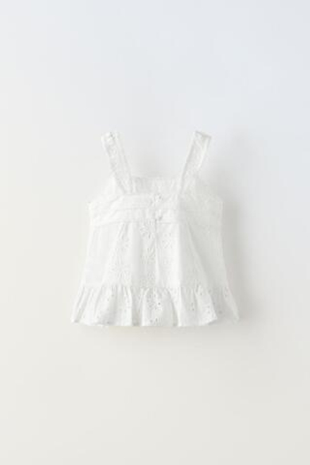 ZARA ТОП С АЖУРНОЙ ВЫШИВКОЙ, БЕЛЫЙ