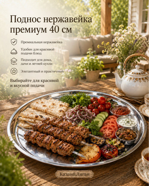 Поднос ПРЕМИУМ нерж 555 круглый 40см