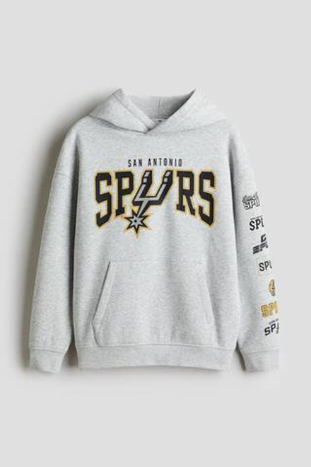 H&M Толстовка с капюшоном и принтом, светло-серый